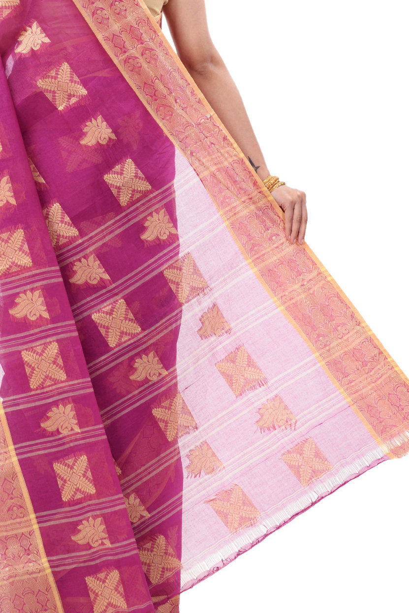 Purple Pure Cotton Suparna Buti Tant Saree (757)